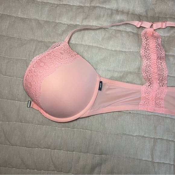 Aerie Light Pink Lace Trimmed Underwire Racerback Push Up Bra Size 32DDD - Picture 8 of 11